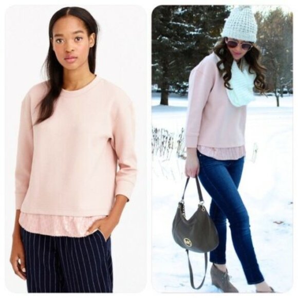 J. Crew Tops - NWT J Crew Sequin Trim Sweatshirt Top Blush Pink E4182 Women's Size Large H12697